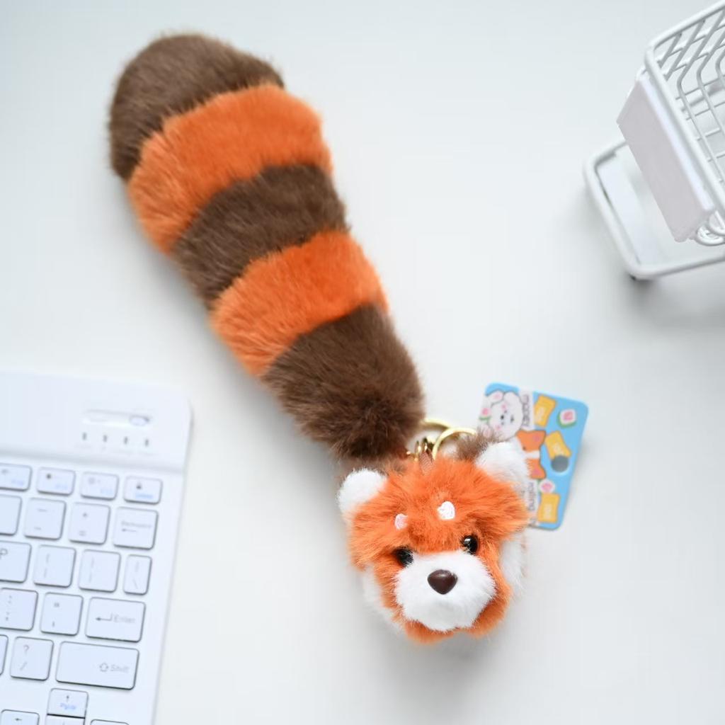 18cm Langer Schwanz Eichhörnchen Waschbär Bär Plüsch Anhänger Kawaii Tiere Flauschige Plüsch Schlüsselanhänger Tasche Auto Handy Hängende Plüsch Schlüsselanhänger