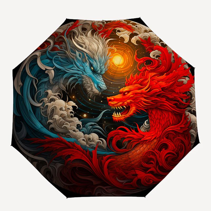 Yin Yang Dragons: A Symbol of Balance and HarmonyUmbrella, Portable 3-Fold Compact Umbrella for Men & Women Gift