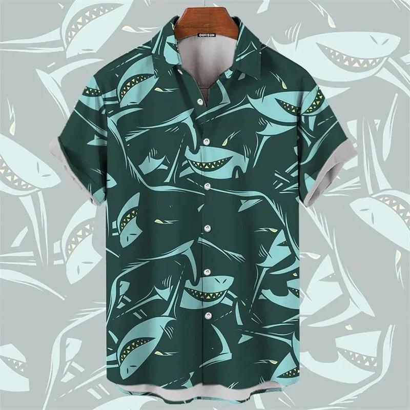 2025 Men's Shirt Hawaiian Marine Animal Print Top 2025 New Summer Whale Pattern Short Sleeved Top Camisas Estampadas