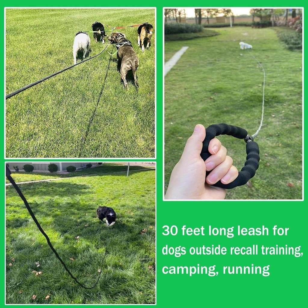 30FT Long Leash for Dogs,Heavy Duty Reflective Long Dog Leash with Swivel Hook and Comfortable Padded Handle for Large Medium Small Pets