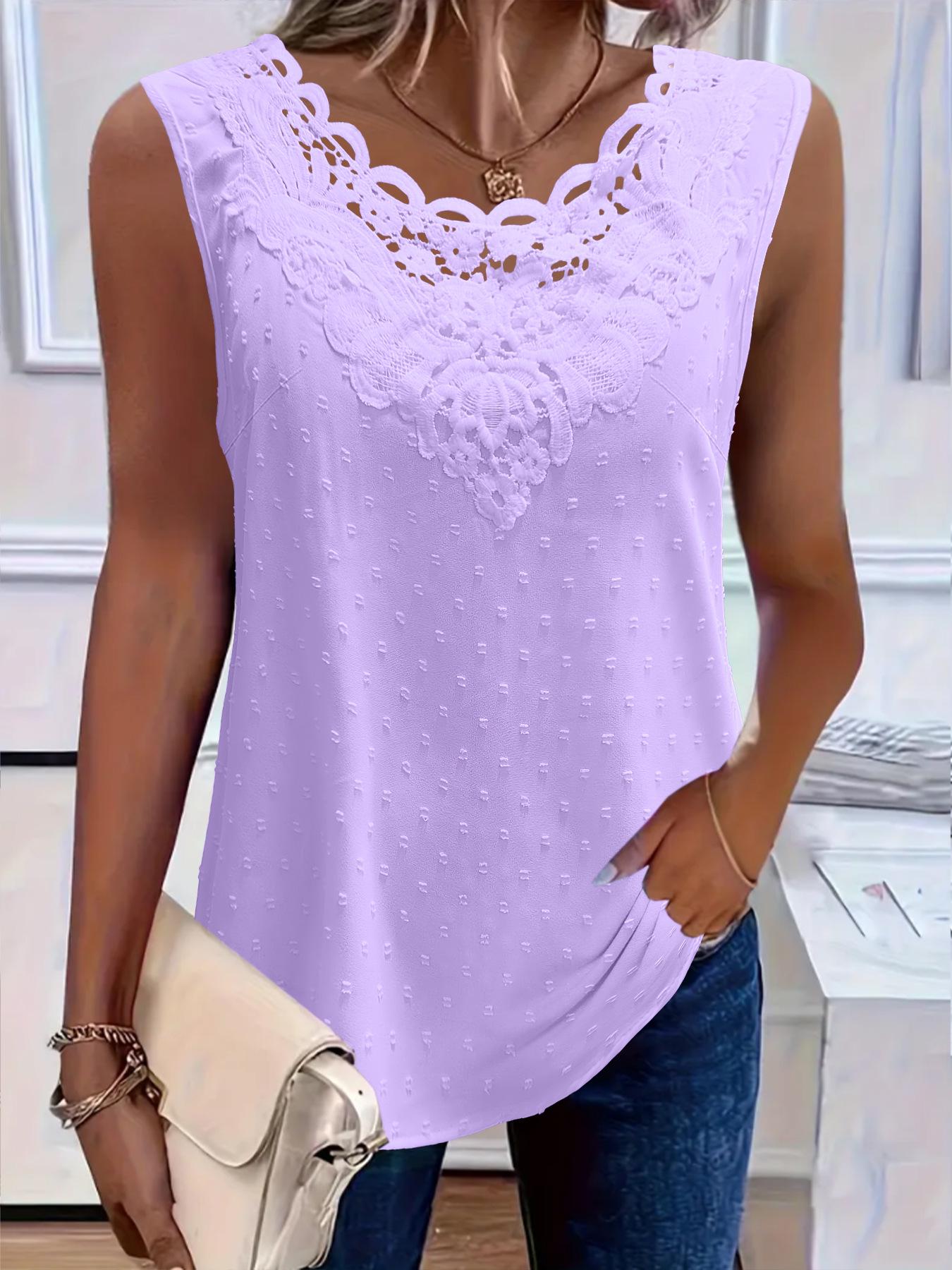 Elegant Lace Collar Patchwork Vest Top for Women - Spring/Summer Crochet Strappy 2026 L фиолетовый