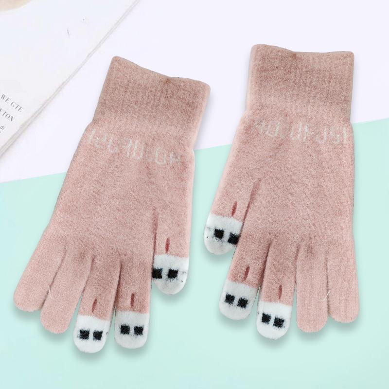 Fashionable Women S Gloves Cute Yarn Knitted Versatile Cartoon Gloves