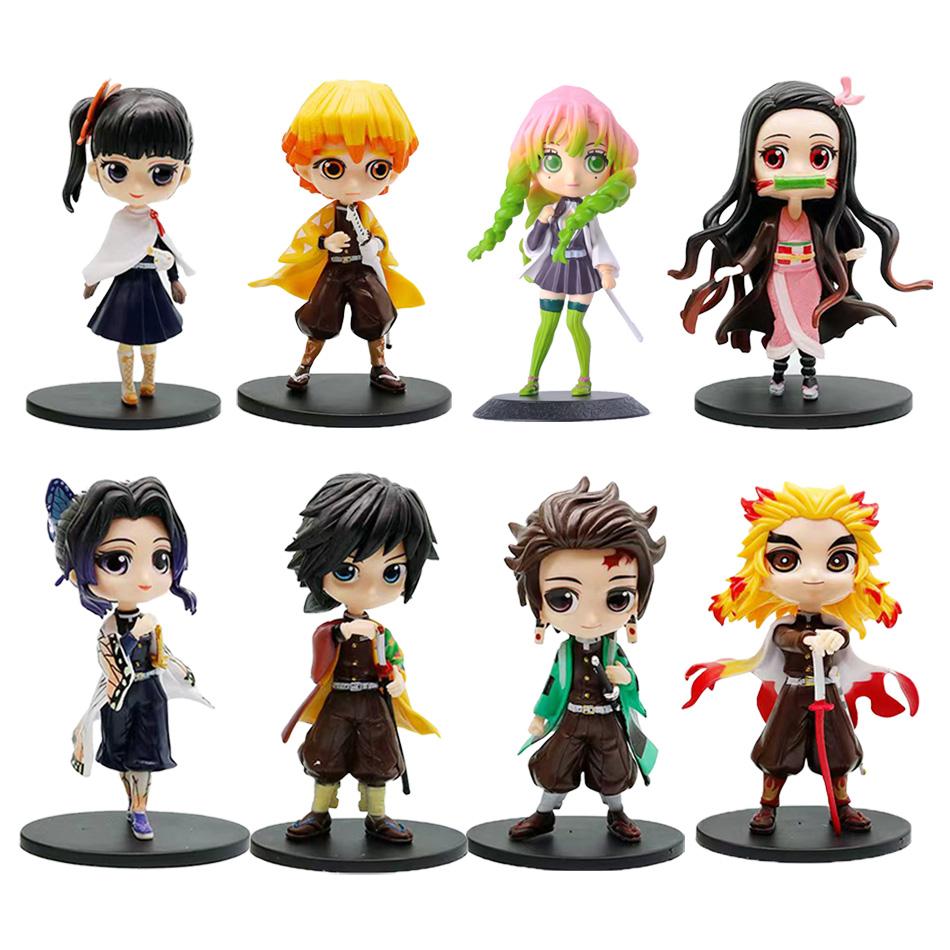 14Cm Anime Figure Nezuko Tanjirou Zenitsu Inosuke Kyoujurou Giyuu Kawaii Qposket Pvc Model Toys Children Gift