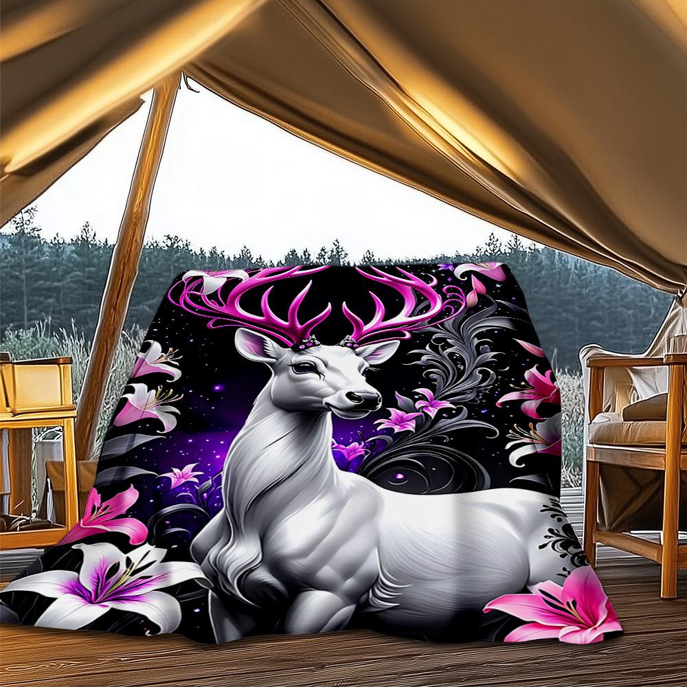 

1pc Fantasy Deer Print Throw Blanket Polyester Fiber, Lightweight Flannel, Soft & Warm, All Season Use for Outdoor, Camping Digital Print 80x120cm