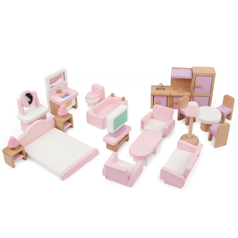 

Children s Play House Mini House Furniture 22 Piece Set Simulation Bedroom Living Room Bathroom Kitchen Dining Room Wooden