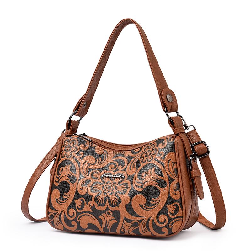 Elegante Borsa a Spalla in Ecopelle con Motivo Floreale per Donna Borsa a Tracolla Ispirata al Vintage