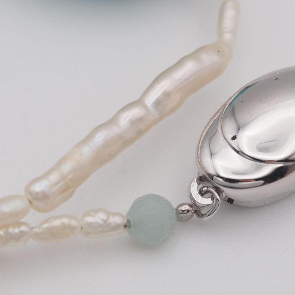 Used W739 Freshwater Pearl Shell etc. Natural Stone SILVER TOP ~~ Engraved Necklace Turquoise Style Engraving Heart Clover Design Silver June