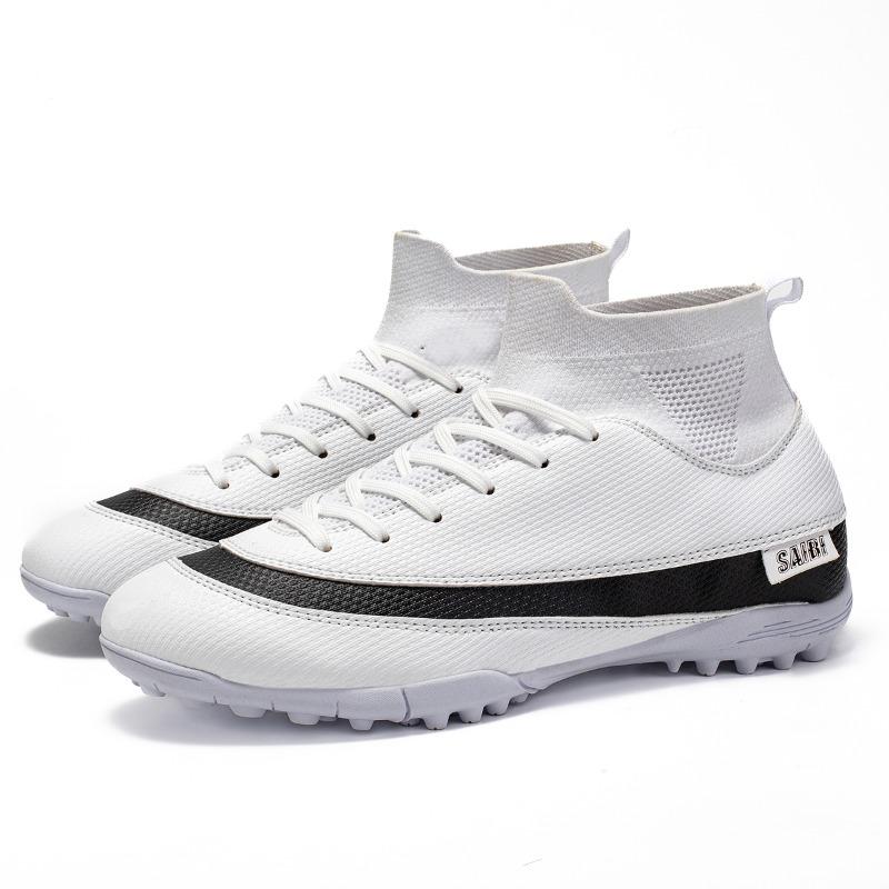 

Мужские футбольные бутсы с высоким берцем и эластичным носком 32–46, резиновая мягкая подошва с короткими ногтями, молодежные детские футбольные бутсы 41 белый