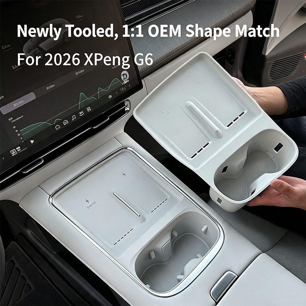 Für 2026 Xpeng G6 Kabelloses LadePad SilikonPad Getränkehalter Aufbewahrungsbox Hinter dem Bildschirm Autoinnenraum Zubehör