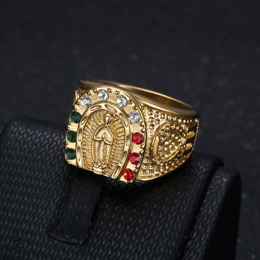 S925 Silver Ring Hip-hop Ring Gold-plated Diamond Virgin Mary Men's Ring