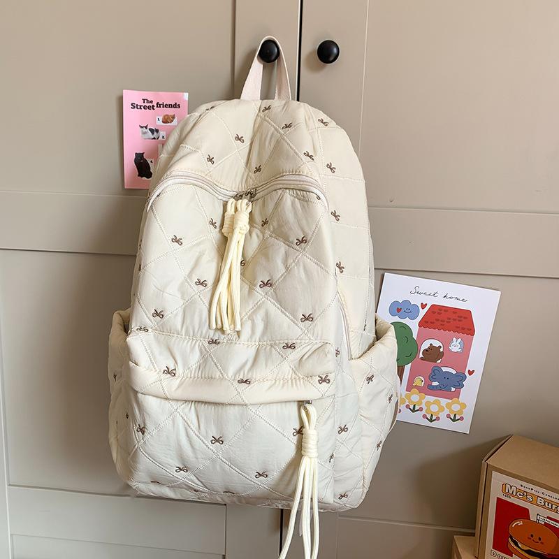 School bag niche junior high school students high value autumn and winter cotton clothes backpack bow cute embroidered backpack
