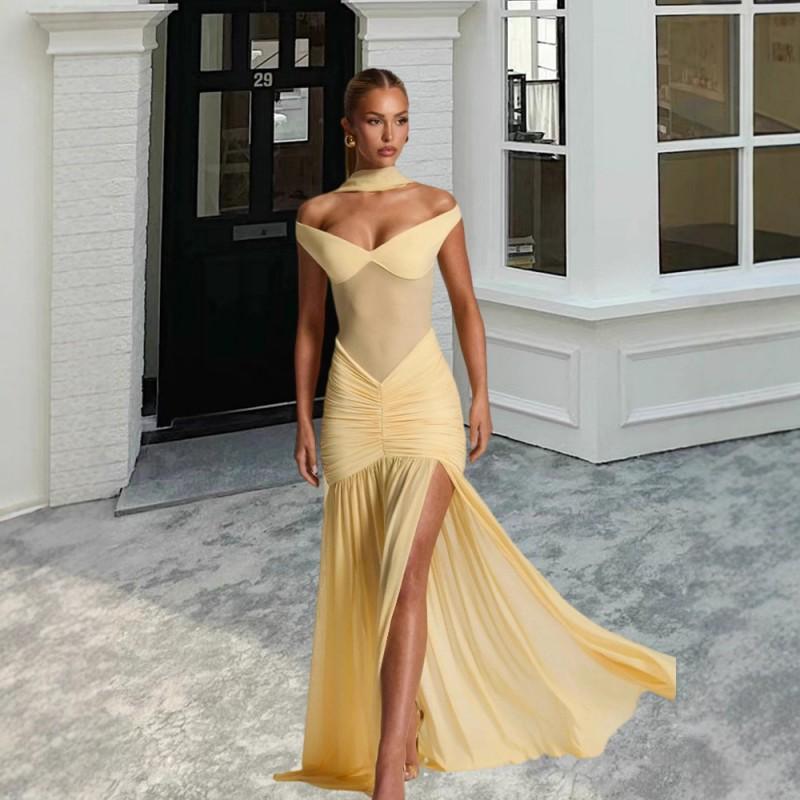 Off Shoulder Slit Evening Gown Slim Fit Irregular Mermaid Hem Party Dress