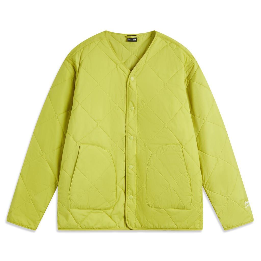 Li-Ning Water-Resistant Loose Solid Color Single-Breasted V-Neck Long Sleeve Cotton Jacket Men jackets Apple-Green AJMU147-7
