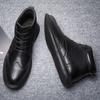 Botas de Cano Alto Estilo Britânico Botas de Ferramenta Quentes com Botas de Pelo Calçados para Homem Tendência Preto Bonito Botas de Couro Calçados Masculinos