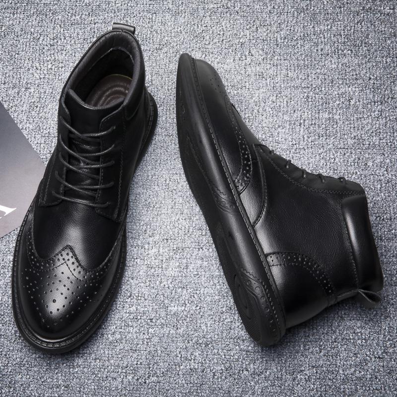 High-top Boots British Style Tooling Boots Warm with Fur Boots Shoes for Man Trendy Black Handsome Leather Boots Men Shoes