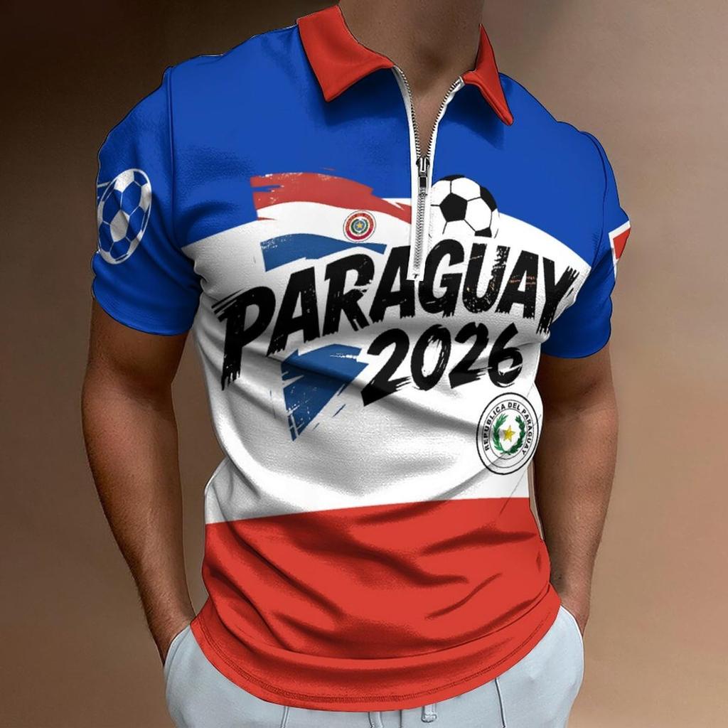 Men’s Casual Loose Fit Polo Shirt with Letter Print Zip Collar Short Sleeve Comfortable Breathable Top for Everyday Wear