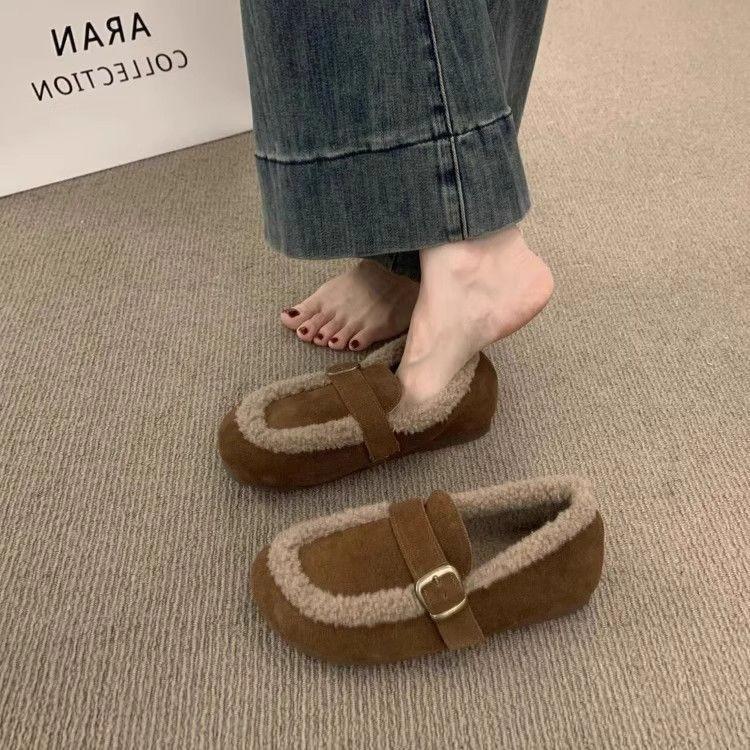 Flats Platform Cotton Slippers Women Fur Mules Shoes  Winter  Plush Warm Slides Trend Soft Leather Cozy Casual Shoes