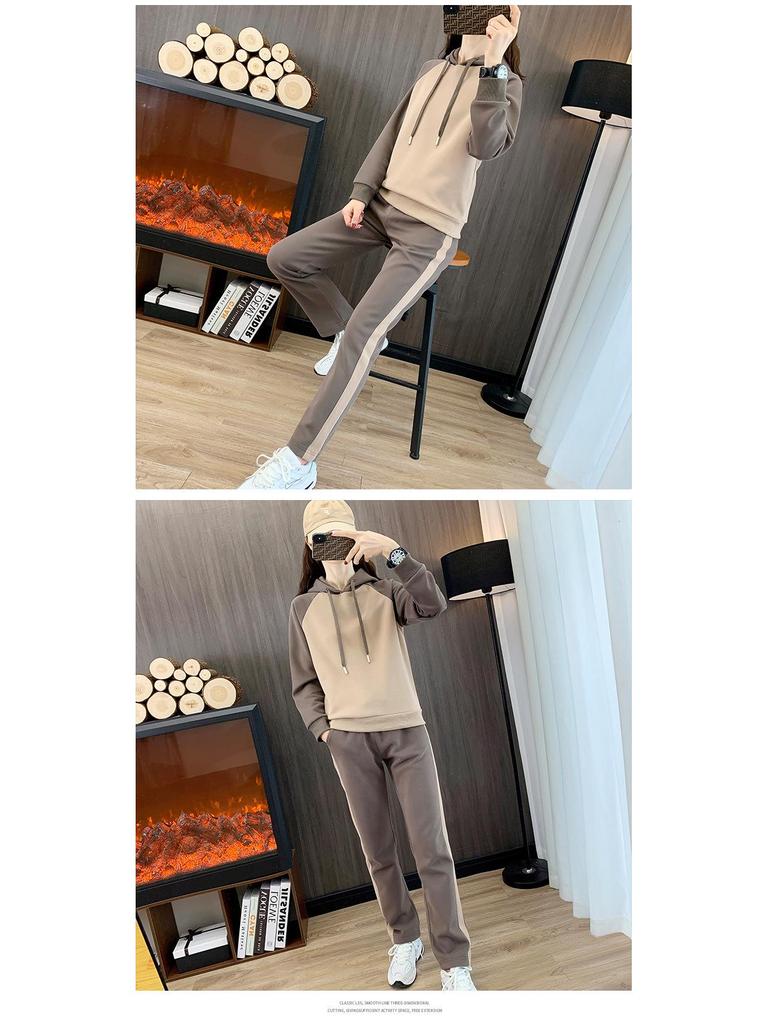 Dámská sportovní souprava s kapucí 2025: Stylový, volný dvoudílný komplet s dlouhým rukávem na jaro a podzim.