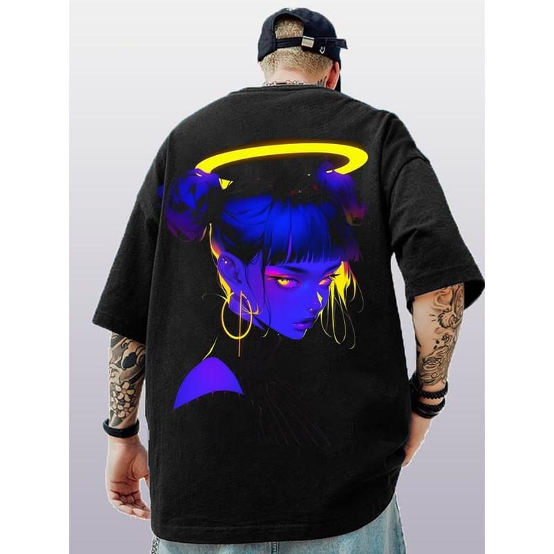 Pár nosí 3D trendy pouliční styl nadměrné velikosti anime styl tisku hip-hop cool pánské a dámské tričko léto ležérní krátký rukáv