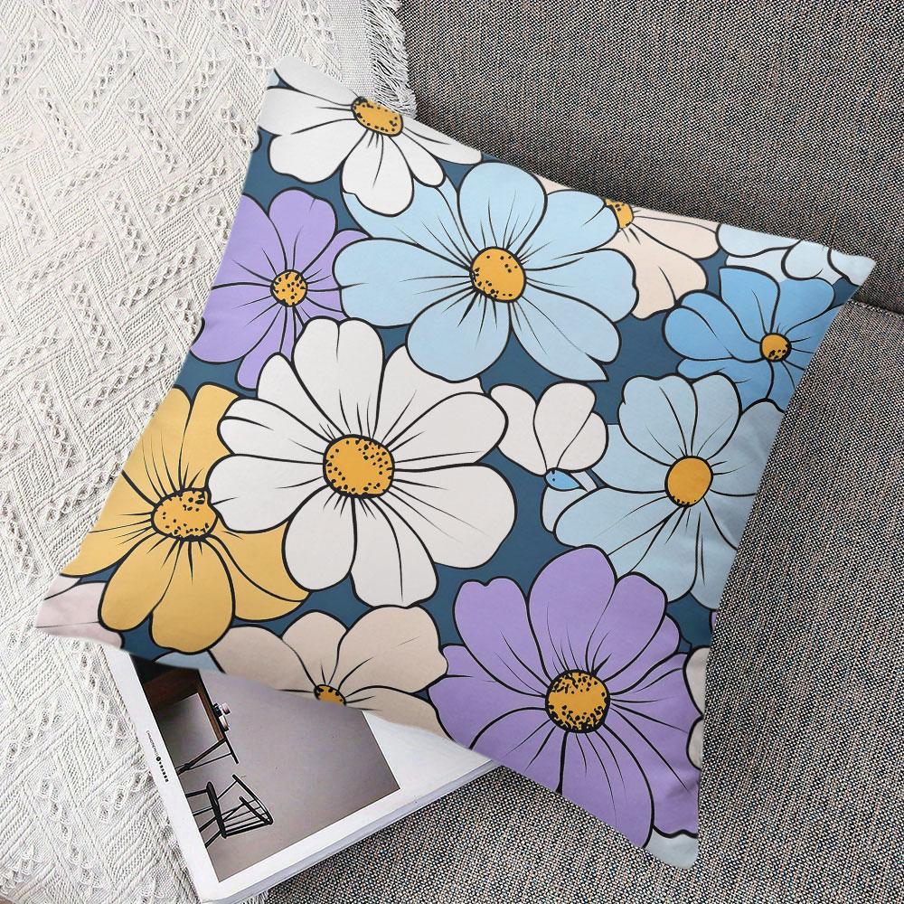 Midnight Daisy Square Jacquard Pillow Cover for Sofa Office Waist Cushion Cover Home Decorative Pillowcase