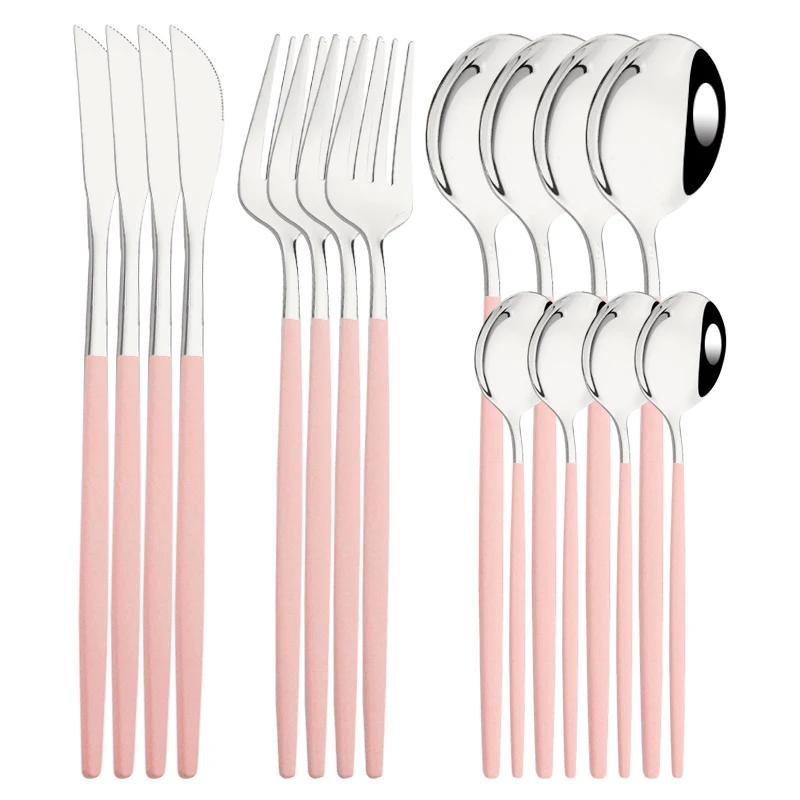 16Pcs Blue Silver Dinnerware Stainless Steel Cutlery Set Knife Fork Tea Spoon Dinner Flatware Set Kitchen Silverware Tableware