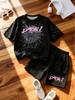 Boys' 2-Piece Casual Street-Style Set (Spring/Summer): Short-Sleeve Crew-Neck T-Shirt & Shorts Featuring Distinctive Spiderweb and Letter Prints