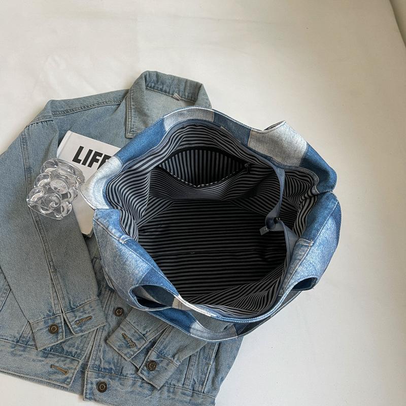 Block Color Tote Bag Women's Large Capacity Student Class Bag Simple Crossbody Portable Underarm Bag