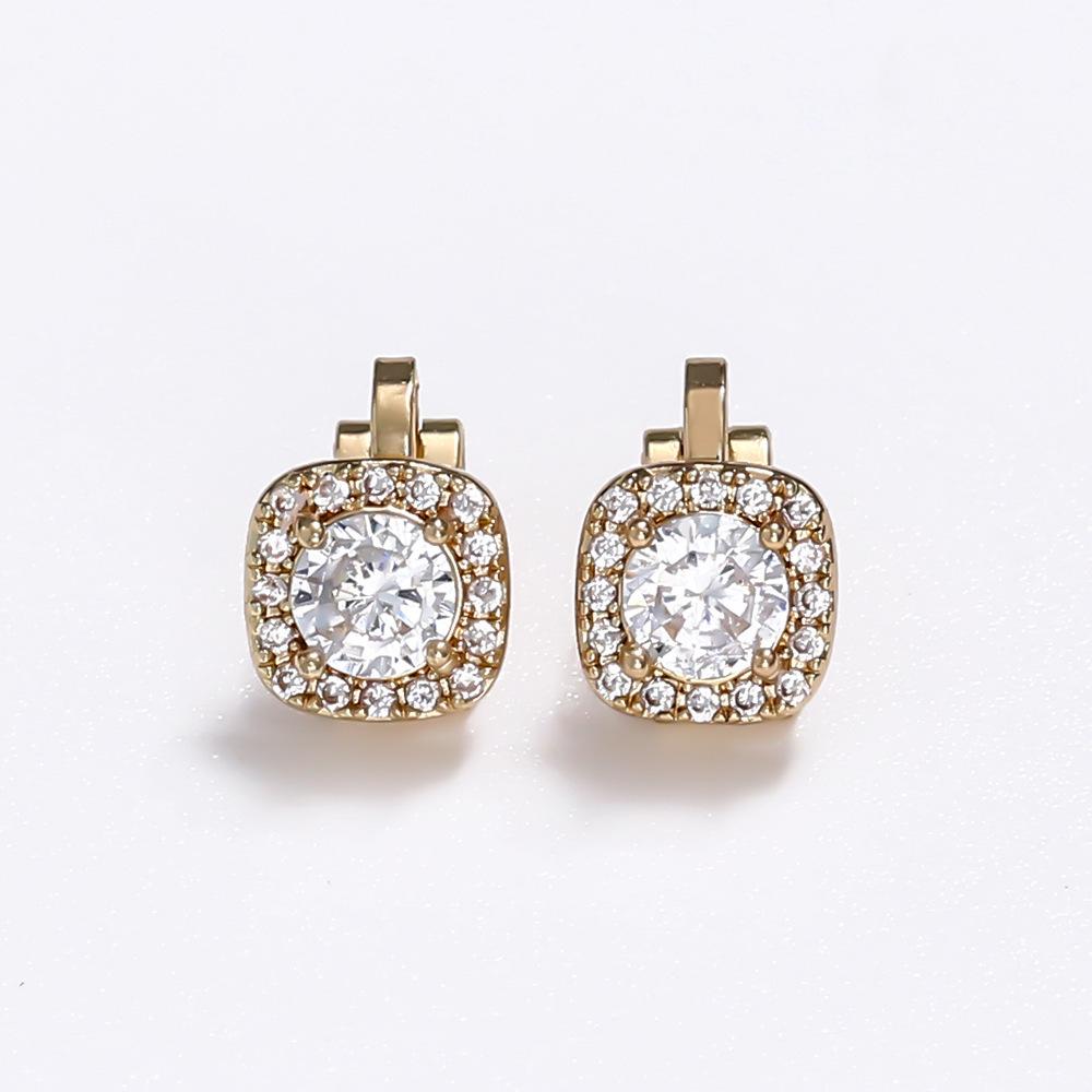 Earrings With Diamonds, Square Gold-Plated Earrings, Women'S Simple Temperament, No Ear Piercings, Earrings.
