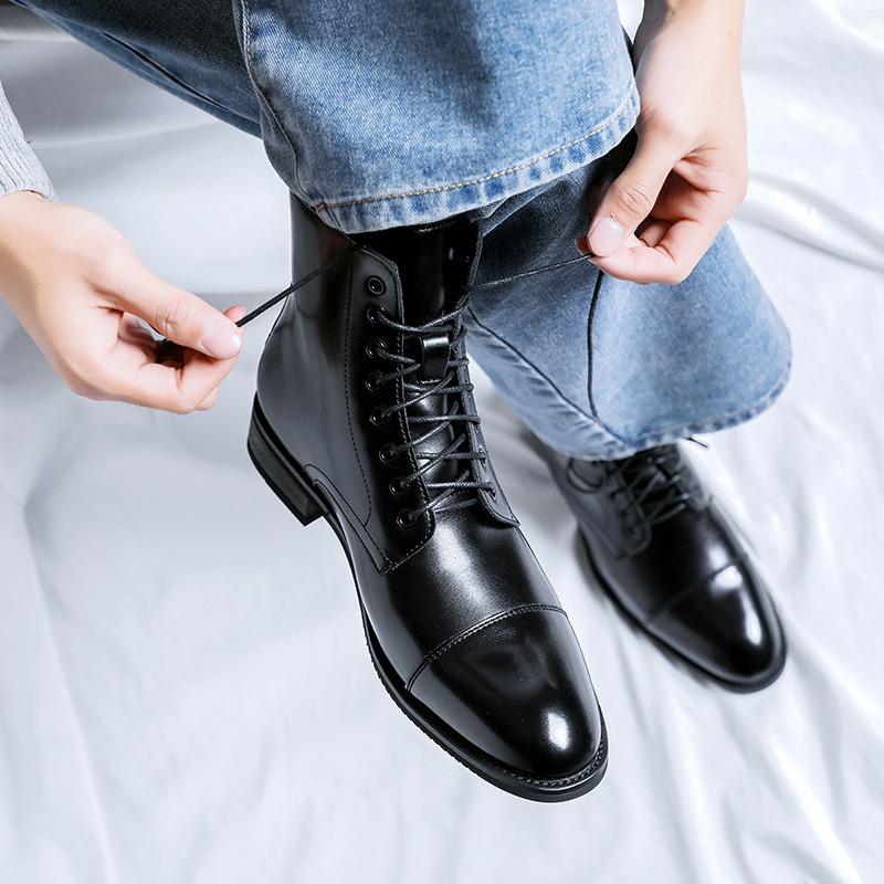 Fashion Luxury Men's Boots British Style Casual Leather Boots Pointed Tip High Top Boot Classic Business Dress Boots for Men Ankle Botas