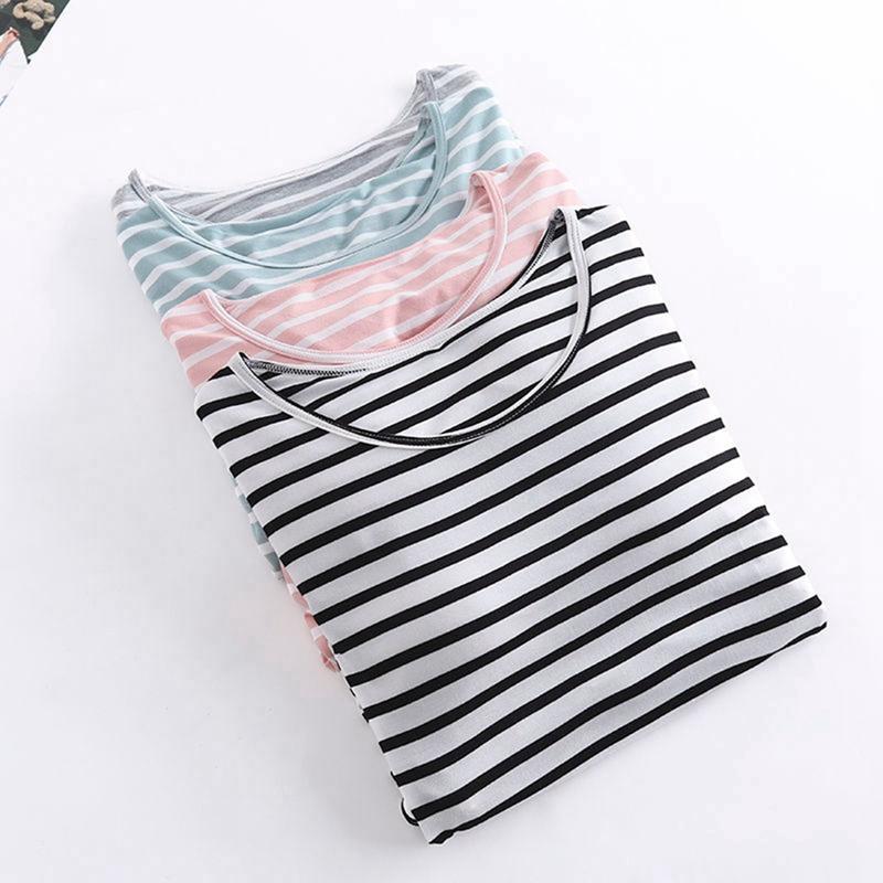 Women's Crew Neck Striped Free Bra Short Sleeve Pajamas Simple Nightdress Casual Loungewear