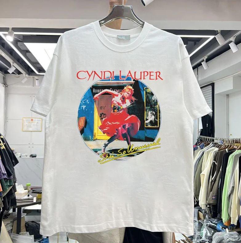 Cyndi Lauper T-Shirt retro classic white short sleeve tee QT3606 S