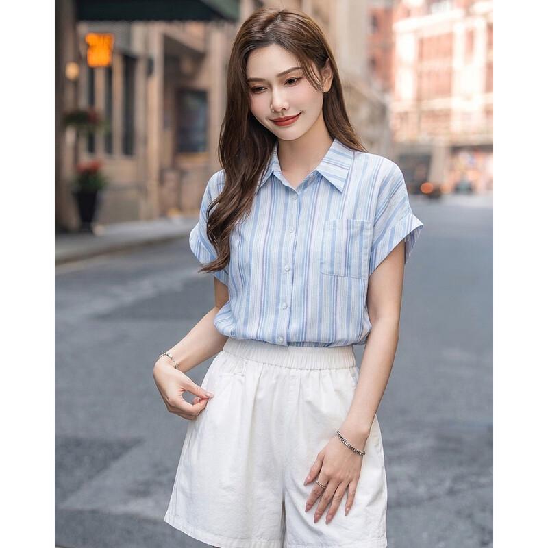 

TERRE BLEUE Women s Striped Short-Sleeve Shirt L