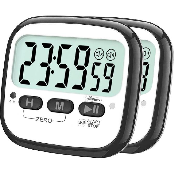 2-Pack Magnetic Kitchen Timers for Cooking, Digital Stop Watch Countdown Timer for Kids, Teachers, Classroom, Office, Exercise - Battery Included Digital Timer 2 Pack - Bl