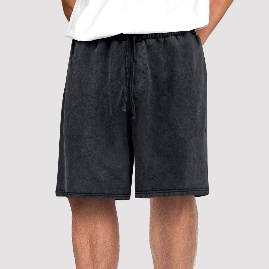 Men Drawstring Casual Shorts Vintage Washed Relaxed Fit Elastic Waistband Summer Lightweight Shorts for Daily Wear
