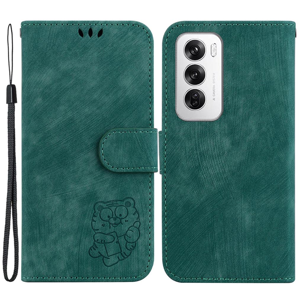 For Oppo Reno12 5G (Global) Case Cute Tiger Imprint Leather Wallet Phone Cover