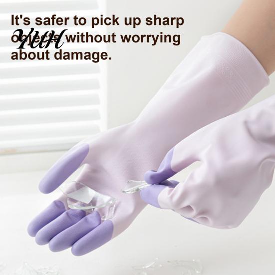 Dish Scrubbing Gloves for Home 2PCS PVC Dishwashing Gloves, Reusable Oil Resistant Cleaning Extended Flexible Waterproof Cuffs Kitchen And Household