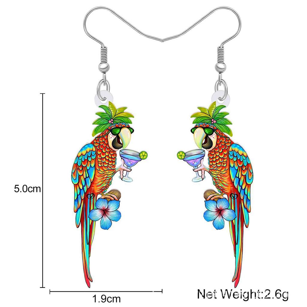 Double-Sided Flamingo Pendant Earrings, Summer Bird Print, Ideal for Vacation, Beach Party, Perfect Gift