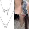 Diamonds Bowknot Aesthetic Necklace Fashion Simple Hollow Clavicle Chain Women Girl Wedding Jewelry Party Birthday Gift