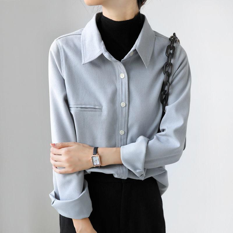 Women's Office Commuter Polished Shirt Solid Color Vintage Lining Shirt Female Long-sleeved Tops Spring and Autumn Winter