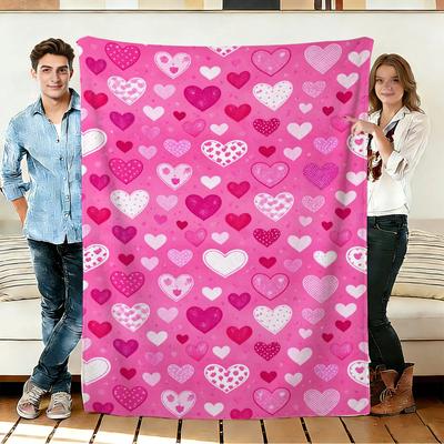 Valentines Heart Blanket Soft Flannel Pink Hearts Throw Blanket Cozy Blankets