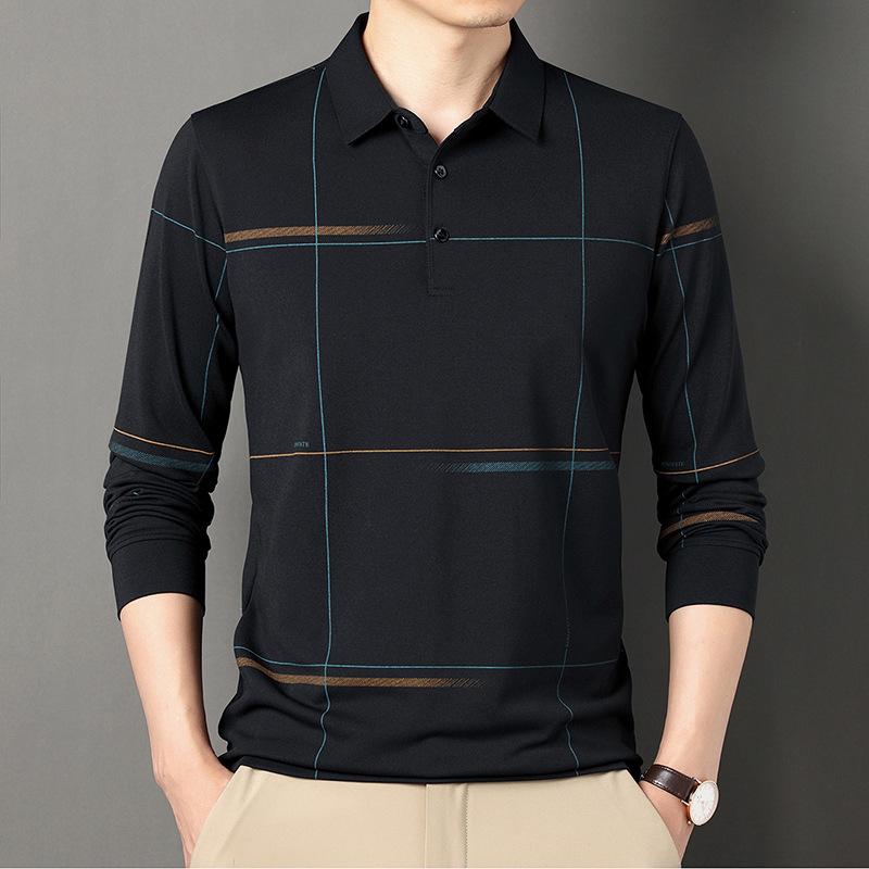New Dad Wear Men's Lead Long-Sleeved T-shirt Men's Real Pocket Top Striped Men's Polo Shirt with Pockets
