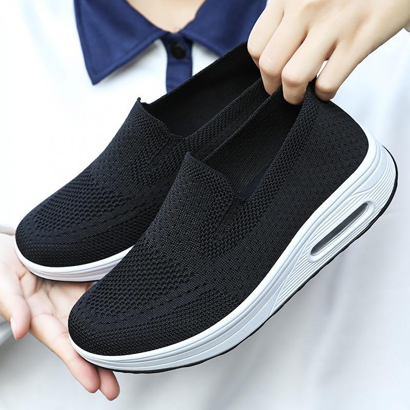Schuhe Damen Herbst neue dicksohlige erhöhende Schuhe große Größe fly-gewebte Freizeitschuhe faule einpedalige Stoffschuhe