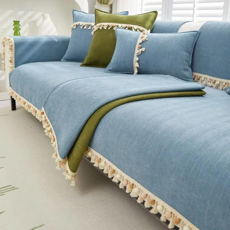 Bavlněná podložka na pohovku s opěradlem Protiskluzová Prachotěsná Jednobarevná Šetrná k pokožce Minimalistická Moderní Domácí Dekorace do obývacího pokoje kryt