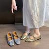 2025 Mary Jane Shoes Glossy Leather Ballet Flats Fashion Pleated Low Heel Single Loafers Women Soft Sole Casual Mules Pumps