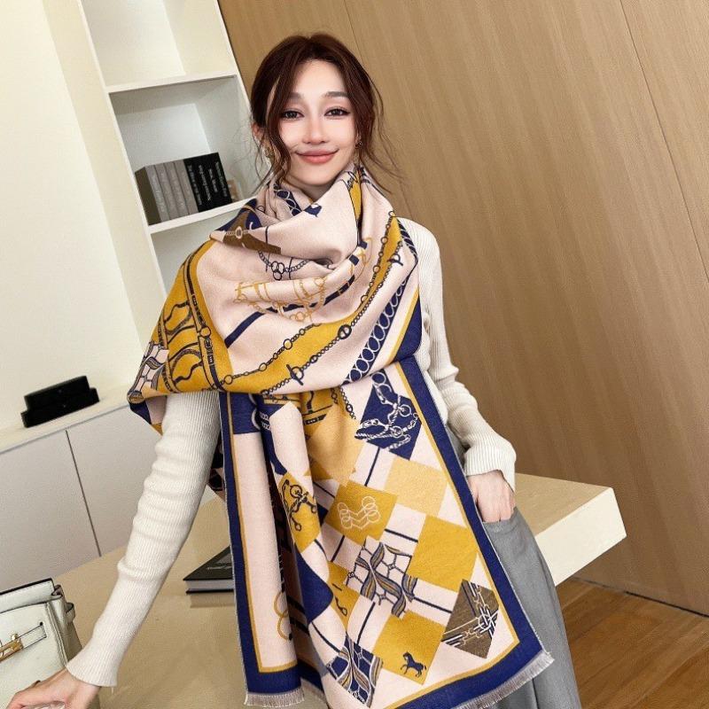 Gradual change flower imitation cashmere scarf women's high sense double-sided jacquard shawl retro scarf