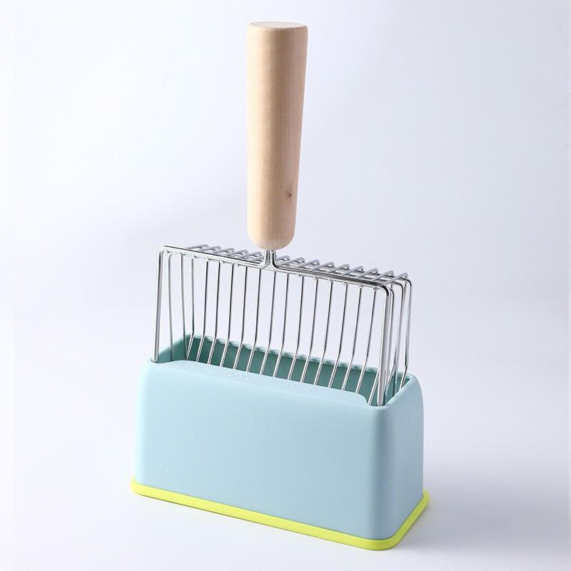 Metal Cat Litter Scoop Set with Large Wooden Handle and Candy Color Base