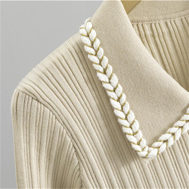 Spring Small Fragrant Style Lapel Knitted Long Dress Elegant And Slimming Dress For Women