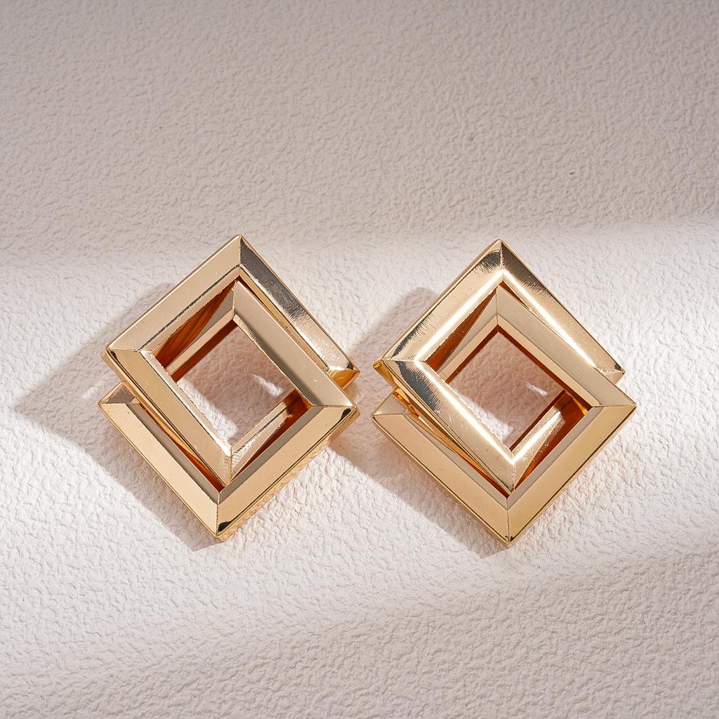 Metal Smooth Geometric Rhombus Cross Silver Needle Earrings Cold Wind Personality Earrings