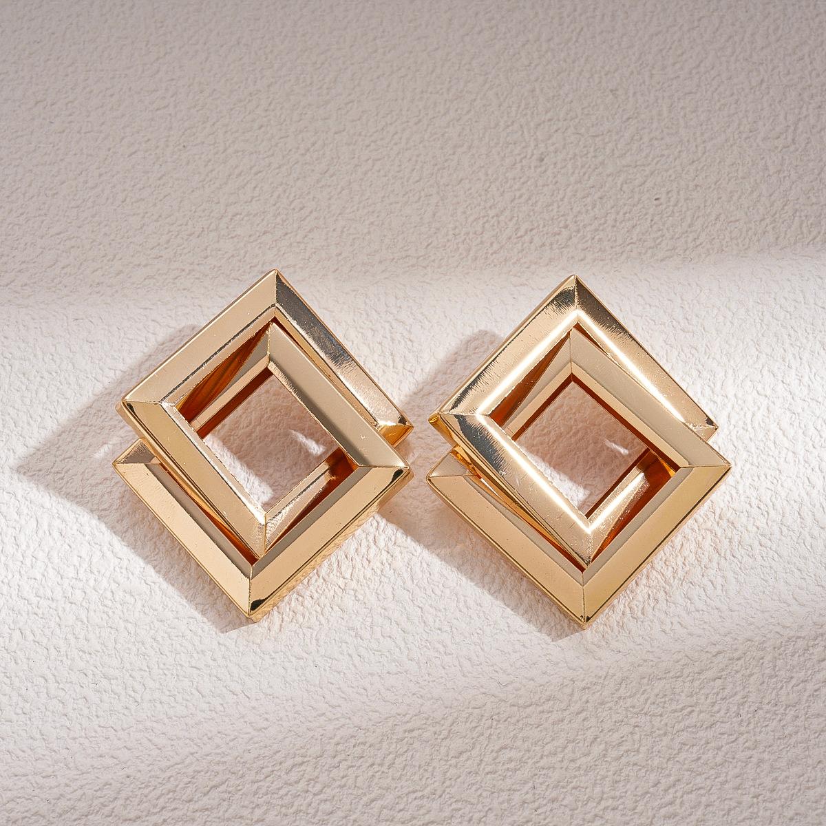 Металлические Гладкие Геометрические Ромбовидные Серьги-Кресты на Серебряной Иголке Серьги с Характером в Холодном Стиле