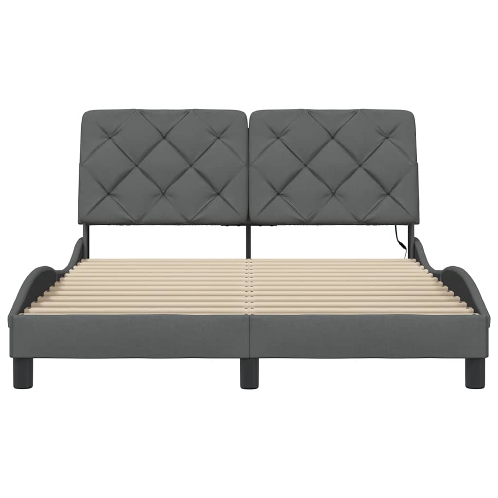 Bed Frame with LED Lights without Mattress Dark Grey 140 x 190 cm Fabric